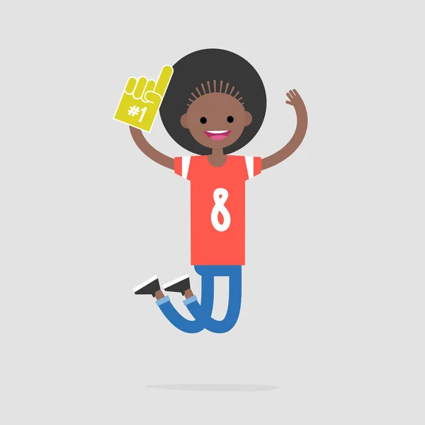 年轻开朗的足球迷庆祝胜利 平面矢量插图 剪贴画 — 图库矢量图片