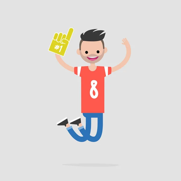 年轻开朗的足球迷庆祝胜利 平面矢量插图 剪贴画 — 图库矢量图片