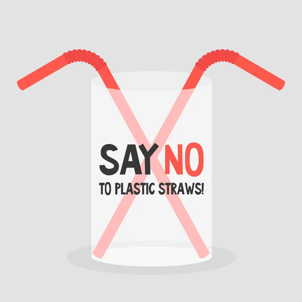 Zeg Nee Tegen Plastic Rietjes Ecologie Problemen Plat Bewerkbare Vectorillustratie — Stockvector