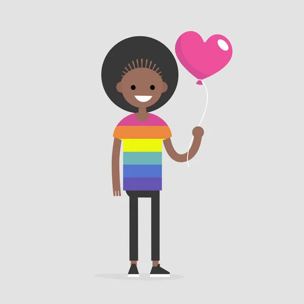 Lgbt Lgbtq Young Smiling Character Wearing Rainbow Shirt Holding Heart — Stock Vector