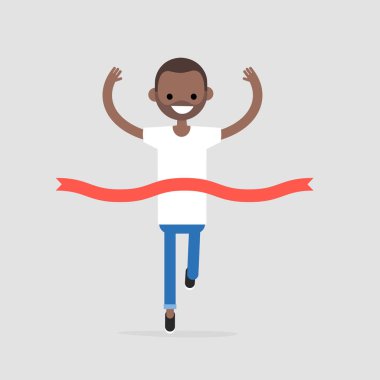 Başarı. Yarış kazanan. Rekabet kavramı. Bitiş çizgisine şerit geçiş. Düz düzenlenebilir vektör çizim, küçük resim