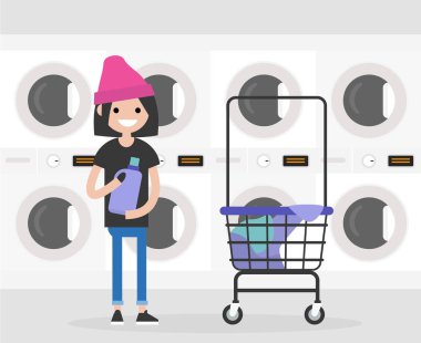 Günlük rutin. Genç karakter genel bir sikke çamaşır 