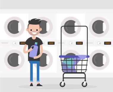 Günlük rutin. Genç karakter genel bir sikke çamaşır 