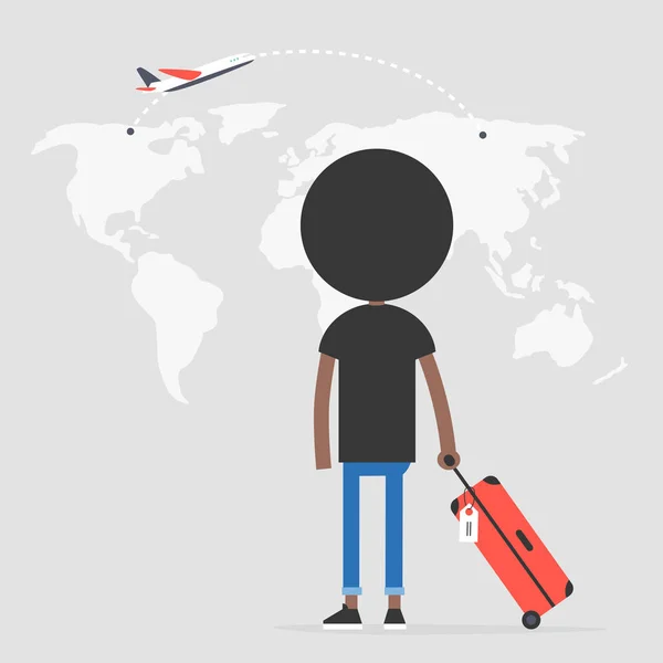 Genç Afro Amerikan Seyahat Etmek Harita Geri Görünüm Arıyorum Uçuş — Stok Vektör