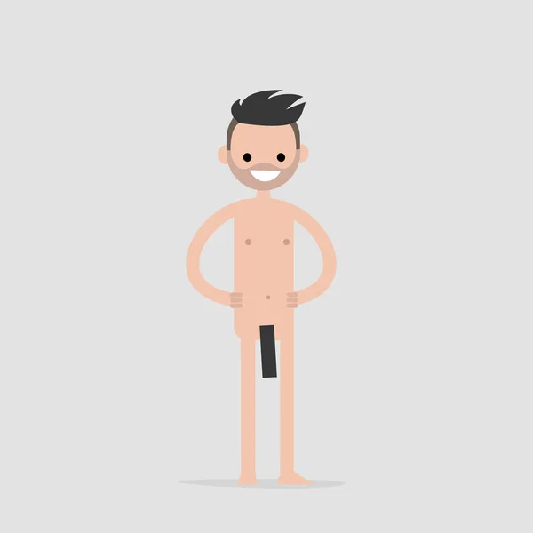 Joven Personaje Desnudo Cubierto Rectángulos Negros Censura Ilustración Vectorial Plana — Vector de stock