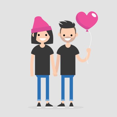 Tarih. Genç kutluyor Saint Sevgililer günü çift. Romantik ilişkiler. Düz düzenlenebilir vektör çizim, küçük resim