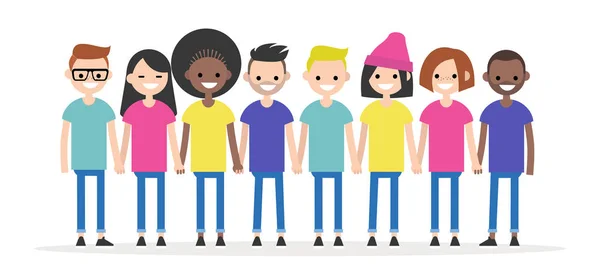 Set Characters Holding Each Other Hands Diversity Conceptual Illustration Friends — Stock Vector