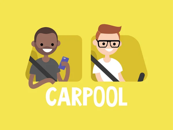Carpool Kavramsal Çizimi Bir Sürücü Bir Yolcu Arabaya Binme Düz — Stok Vektör