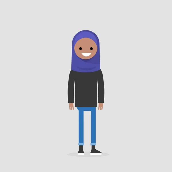Молода мусульманська дівчина в хіджабі. Щоденний випадковий спосіб життя. Плоский — стоковий вектор
