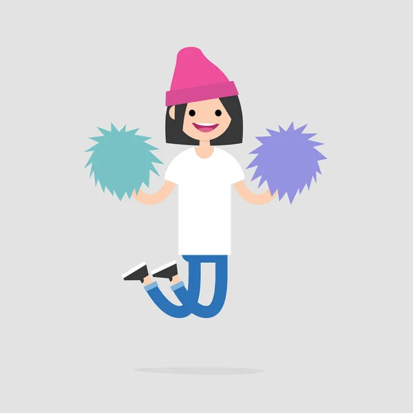 Pom-pom girl sautant avec les pompons. Activités sportives. Appui financier — Image vectorielle
