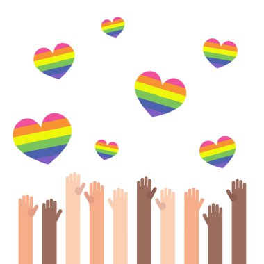 LGBT gökkuşağı kalpler. Eşcinseller hakları kutluyor. Eşcinsel aşk. Gurur. Düz düzenlenebilir vektör çizim, küçük resim