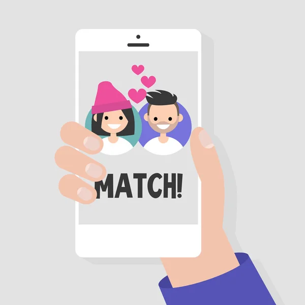 Dating Service Mobile Application Hand Holding Smart Phone Love Relationships — Stock Vector