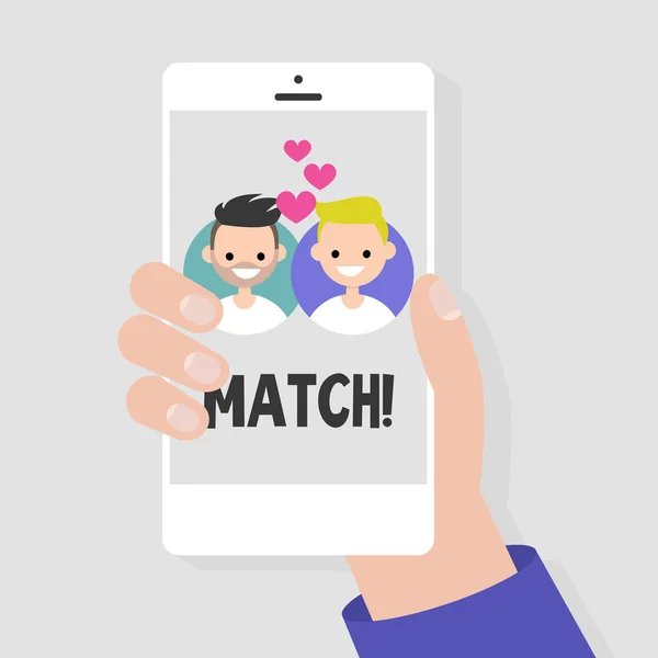 Dating Service Mobile Application Hand Holding Smart Phone Love Relationships — Stock Vector