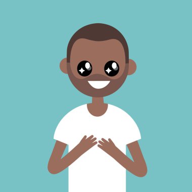 Portre genç siyah karakter büyük anime gözleri ile / düz düzenlenebilir vektör resim, küçük resim