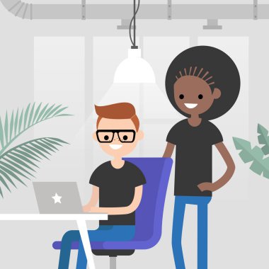 Ekip çalışması. Office rutin hayat. Bir proje tartışırken iş arkadaşları. 