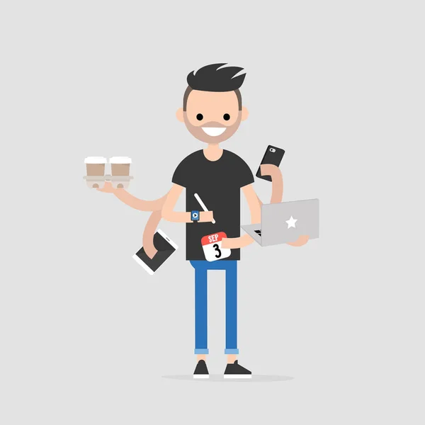 Pasante Ilustración Conceptual Concepto Milenario Multitarea Joven Personaje Con Seis — Vector de stock