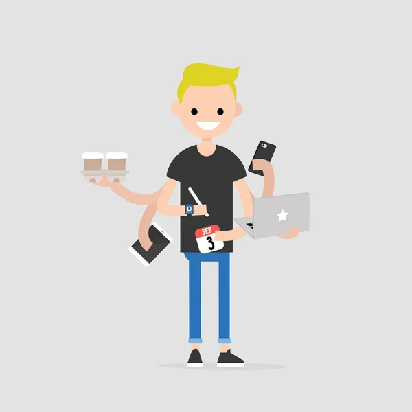 Estagiário Ilustração Conceptual Conceito Milenar Multitarefa Personagem Jovem Com Seis — Vetor de Stock