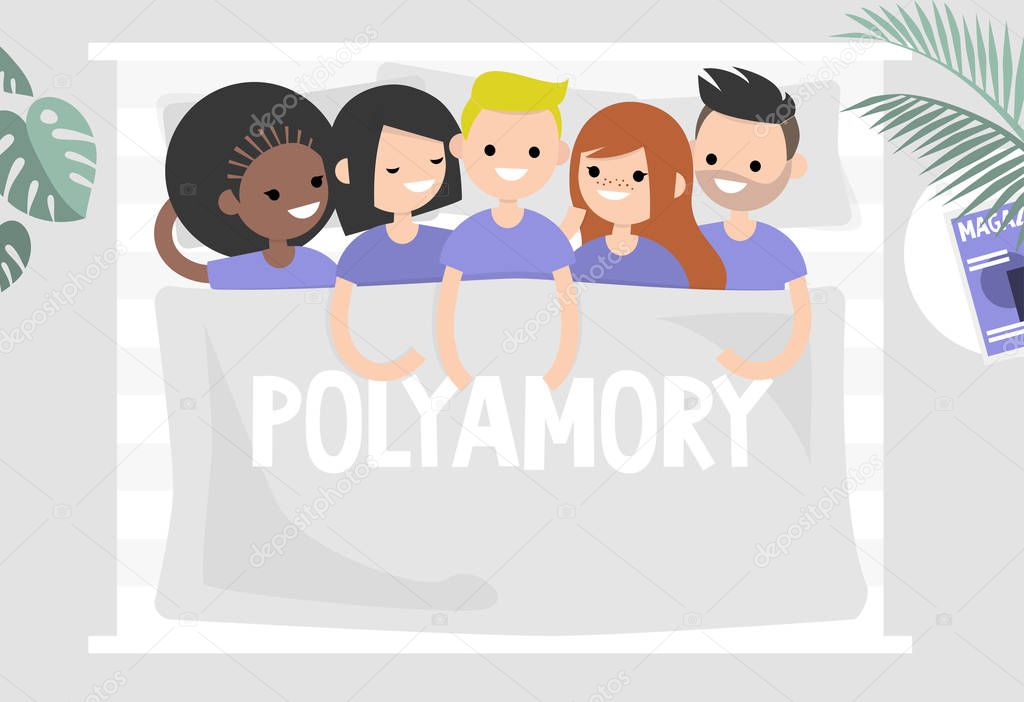 Polyamory conceptual illustration. A group of young people lying