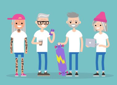 Sonsuza kadar genç. Millennials üst düzey yaş. Bir grup trendy aktif yaşlılar / düz düzenlenebilir vektör resim, küçük resim