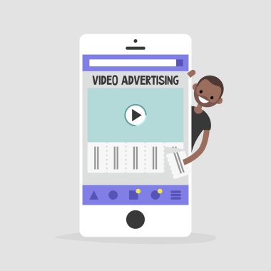 Video reklam mobil ekranda. Genç siyah karakter Inte