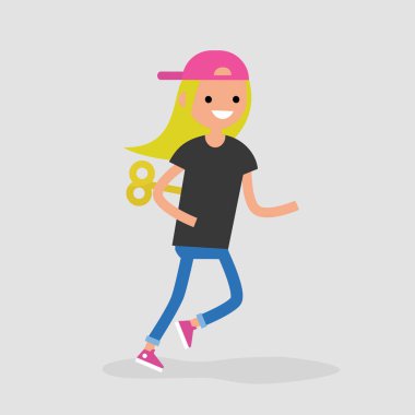 Genç kadın karakteri bir saat mekanizması ile. Verimlilik kavramsal çizimi. Düz düzenlenebilir vektör çizim, küçük resim