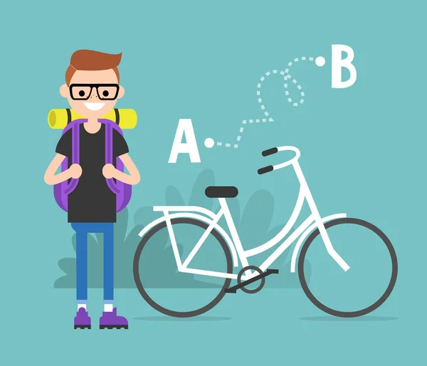 Personagem Jovem Viajando Bicicleta Vetor Editável Plano Clip Art —  Vetores de Stock