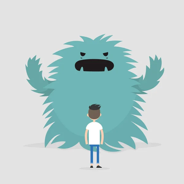 Tratar Con Ilustración Conceptual Estrés Monstruo Enorme Tratando Atacar Personaje — Vector de stock