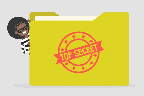 Roubo Informações Confidenciais Segurança Cibernética Pasta Amarela Com Selo Secreto —  Vetores de Stock