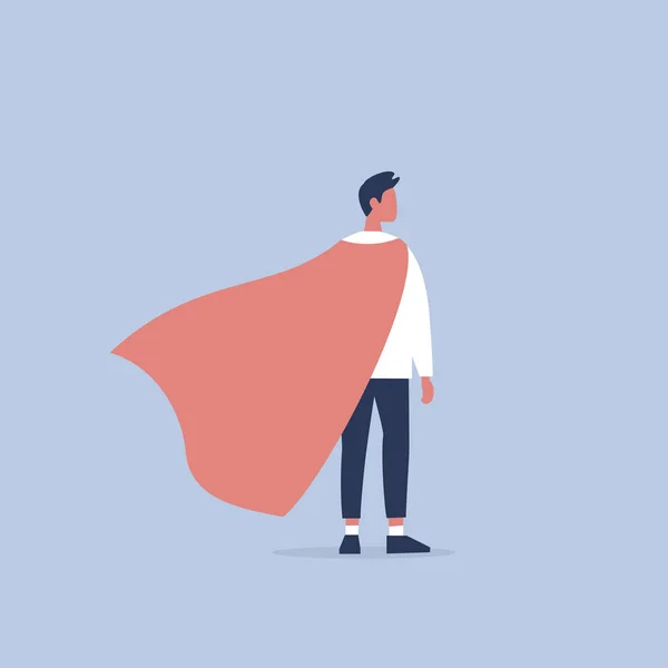 Superhero Conceptual Illustration Young Male Character Wearing Superhero Cape Flat — Stock Vector