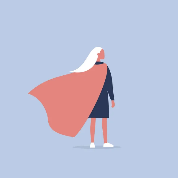 Εννοιολογική Απεικόνιση Υπερήρωα Νεαρό Θηλυκό Χαρακτήρα Φορώντας Ένα Ακρωτήριο Superhero — Διανυσματικό Αρχείο