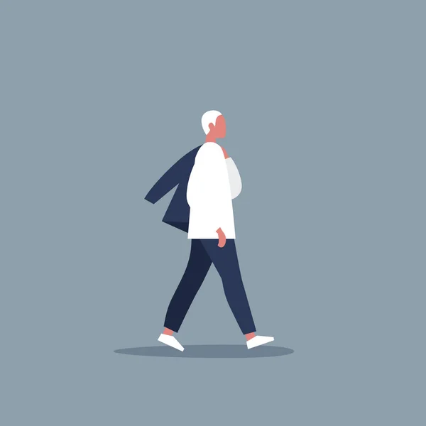 Joven Personaje Moderno Caminando Con Chaqueta Sobre Hombro Estilo Vida — Vector de stock