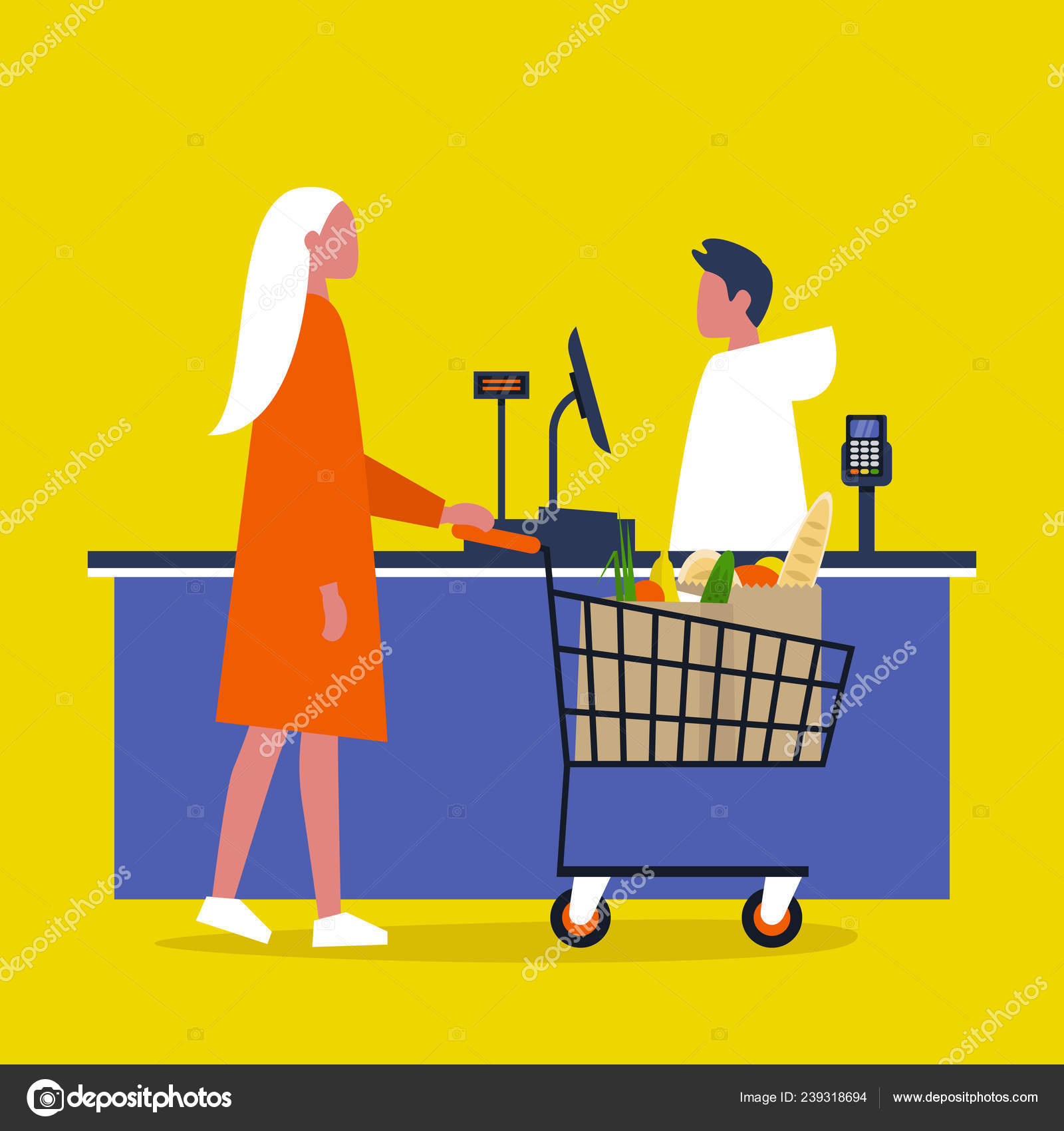 食料品店 スーパー マーケットの登録カウンターで買い物を済ませてクライアント 毎日の生活 フラット編集可能なベクトル イラスト クリップアート ストックベクター C Nadiabormotova 食料品店 スーパー マーケットの登録カウンターで買い物を済ませてクライアント 毎日の生活 フラット編集可能なベクトル イラスト クリップアート ストックベクター C Nadiabormotova