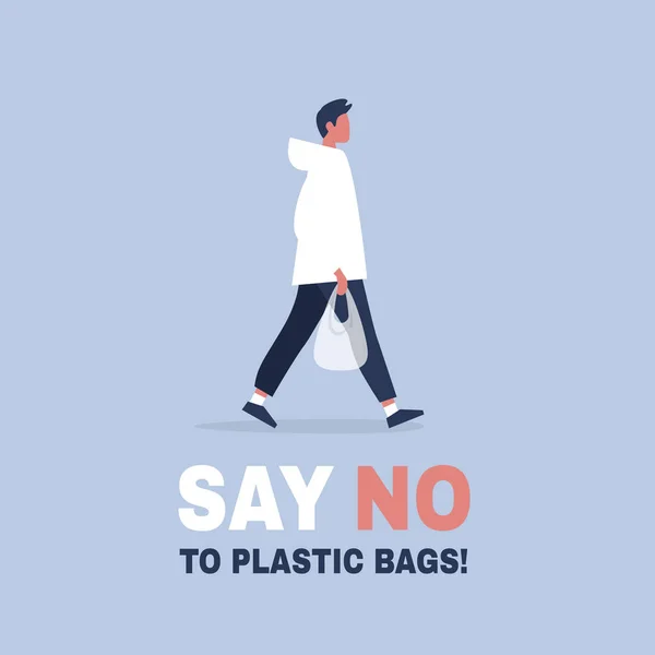 Dile que no a las bolsas de plástico. Conversación ecológica. Eco amigable comportarse — Vector de stock