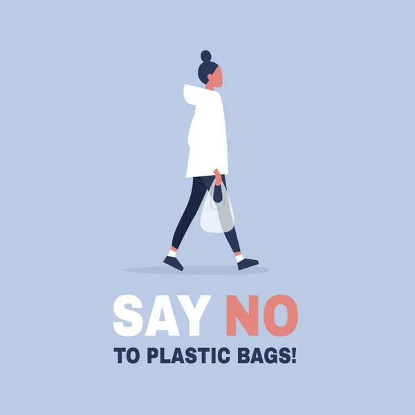 Zeg nee tegen plastic zakken. Ecologie gesprek. Eco vriendelijke constructies — Stockvector