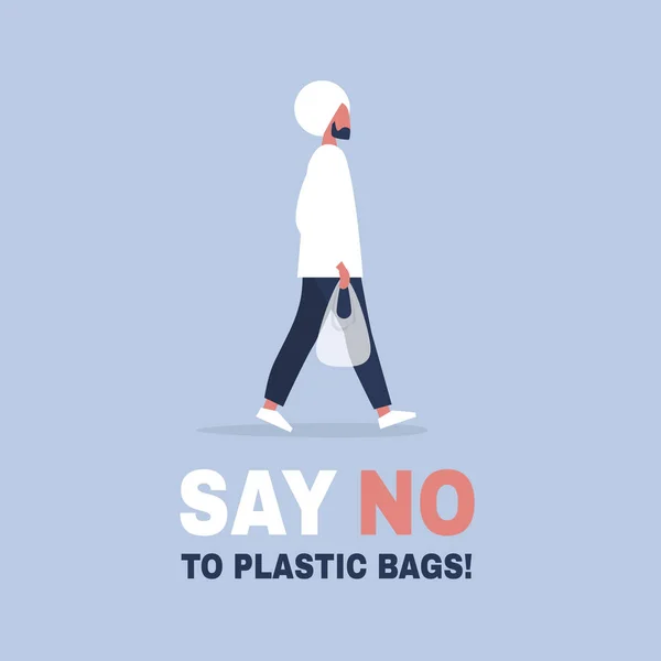 Plastik torbalara hayır de. Ekoloji sohbeti. Çevre dostu behav — Stok Vektör