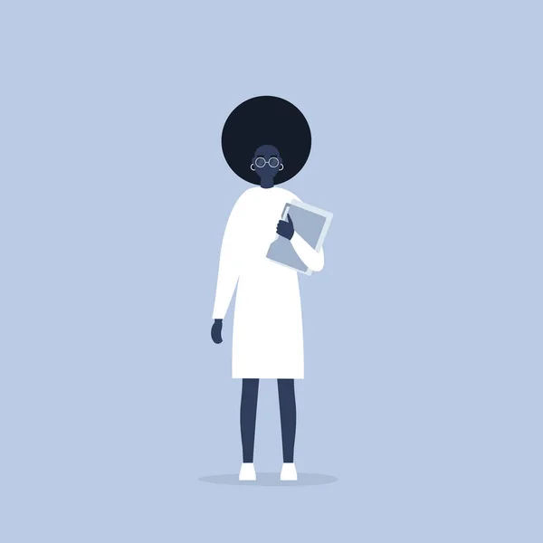 Jeune femme manager noire tenant un dossier. La vie au bureau. Quotidien — Image vectorielle