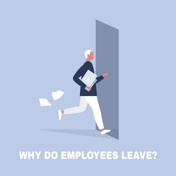 HR. Varför anställda lämnar, kompetensflykt problem. Ung karaktär — Stock vektor