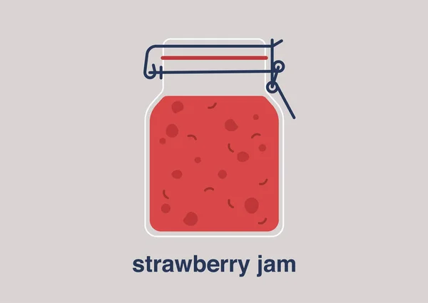Ein Glas Erdbeermarmelade Hausgemachtes Dessert Bio Confiture — Stockvektor