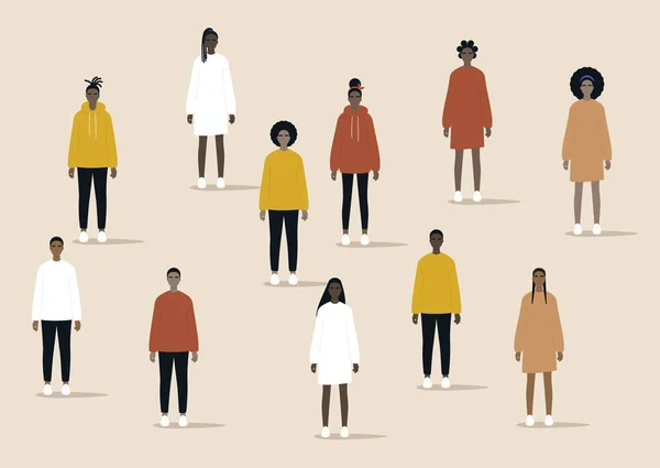 Communauté Noire Les Africains Sont Réunis Ensemble Personnages Masculins Féminins — Image vectorielle