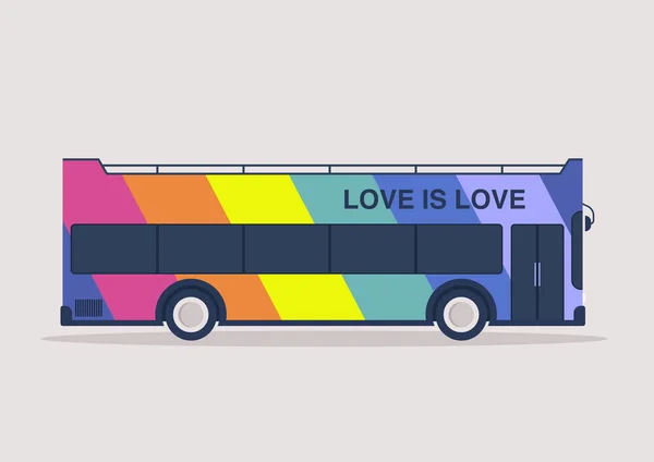 Love Love Ônibus Lgbtq Colorido Arco Íris Mês Orgulho Feliz —  Vetores de Stock