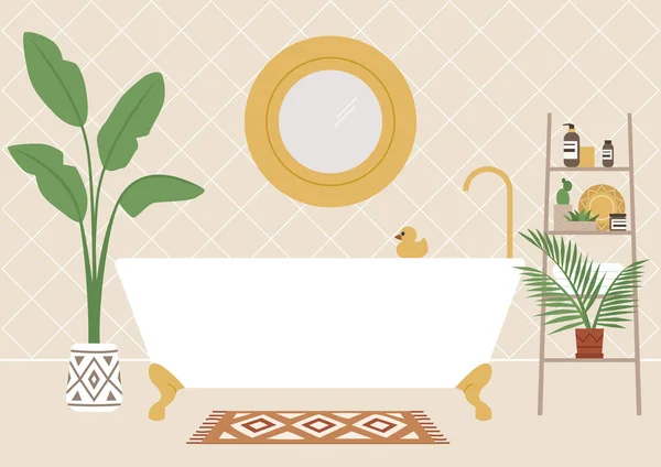 Eine Krallenfuß Badewanne Umweltfreundliches Boho Interieur Pflanzen Und Hautpflegeprodukte Millennial — Stockvektor