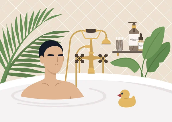 목욕을 캐릭터 아름다운 빈티지 황금빛 현대의 — 스톡 벡터