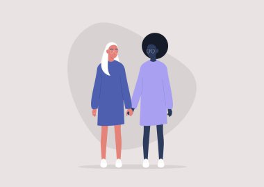 Lezbiyen ilişkileri ve dostluğu, el ele tutuşan genç karakterler, ilgi ve sevgi, aile bağı, LGBTQ topluluğu