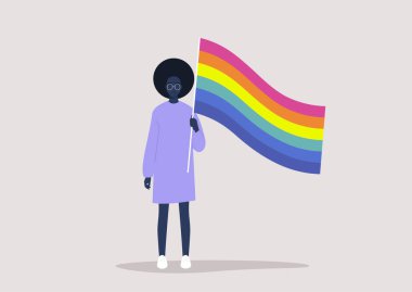 Gökkuşağı bayrağı taşıyan genç siyahi kadın karakter, Gurur ayı, LGBTQ topluluğu, insan hakları