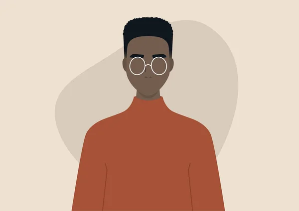 Kutu Giyen Genç Siyah Adam Soluk Saç Stili Karakter Tasarımı — Stok Vektör