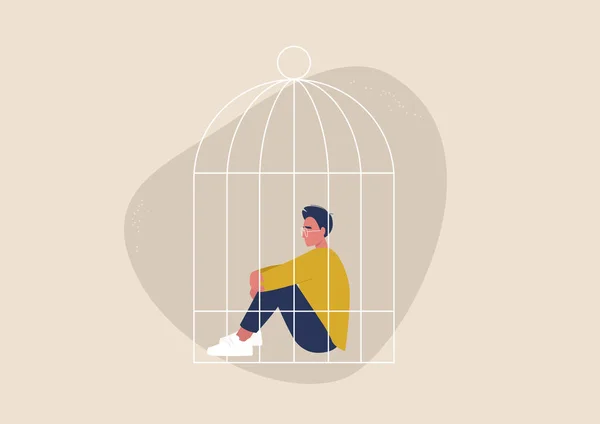 Ενδοοικογενειακή Βία Εγκλεισμός Καραντίνα Κατάθλιψη Και Απελπισία Νεαρός Άνδρας Που — Διανυσματικό Αρχείο