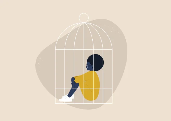 Ενδοοικογενειακή Βία Εγκλεισμός Καραντίνα Κατάθλιψη Και Απελπισία Νεανική Μαύρη Γυναίκα — Διανυσματικό Αρχείο