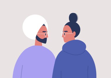 Birbirlerine bakan genç karakterler, ilişkiler ve duygular.