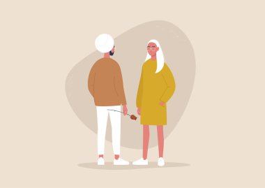 Romantik bir randevu, birbirine karşı duran iki karakter, kırmızı bir gül.