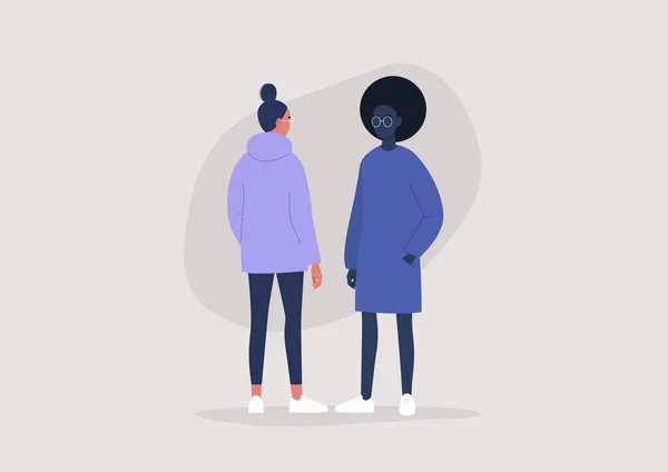Une Conversation Entre Deux Jeunes Femmes Concept Communication Couple Lgbtq — Image vectorielle